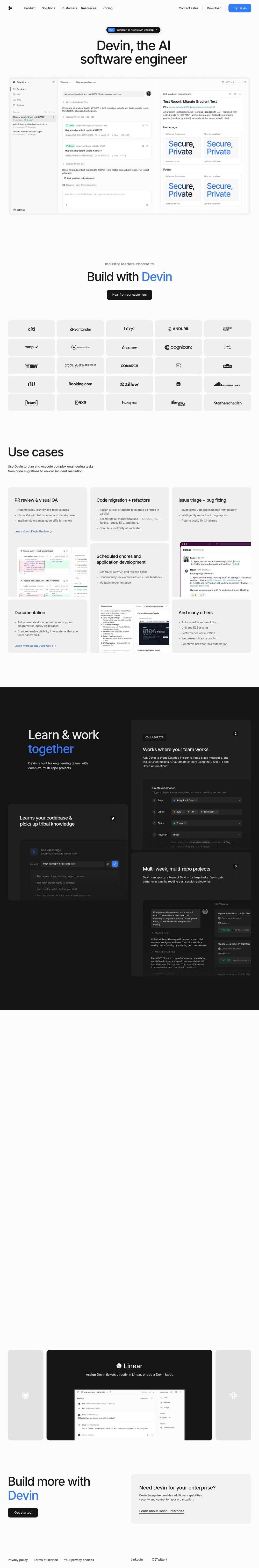 First-fold preview of devin.ai