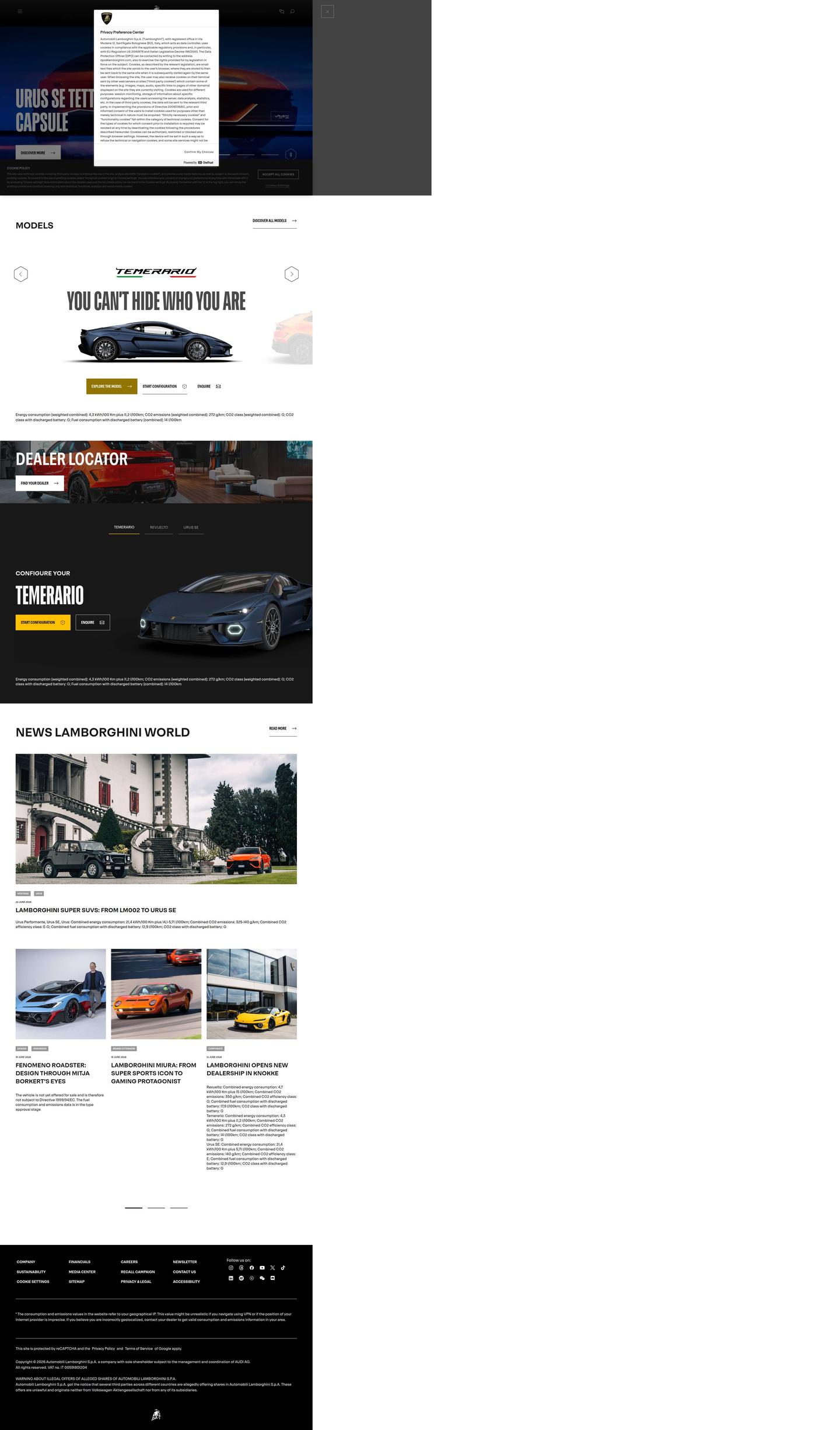 lamborghini.com website preview