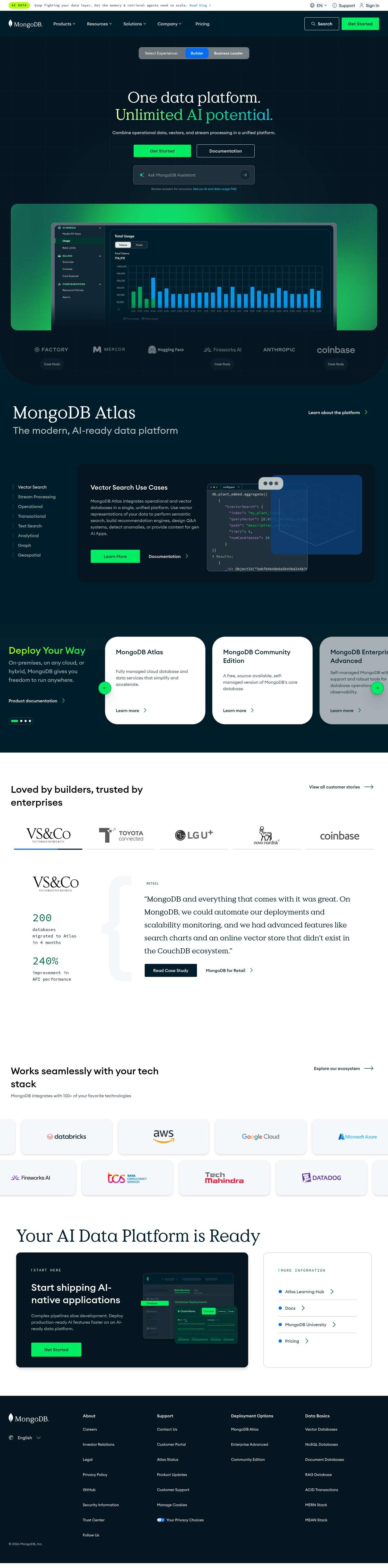 First-fold preview of mongodb.com