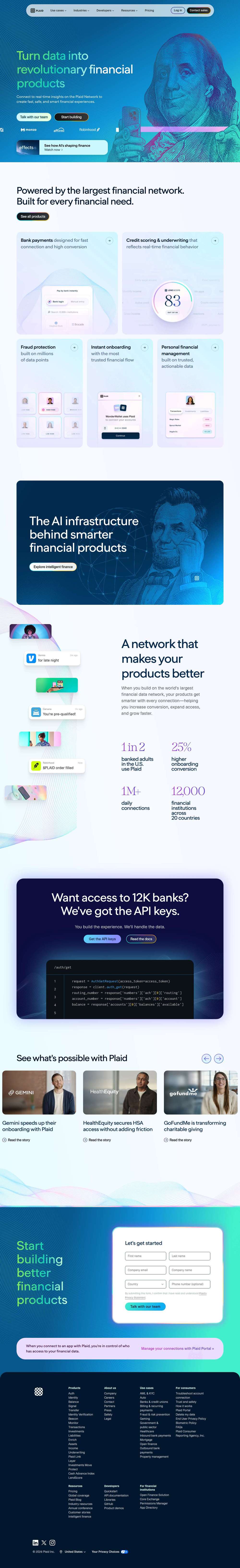 Plaid: Enabling all companies to build fintech solutions website preview
